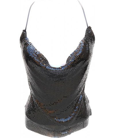 Small Size Women's Metal Mesh Halter Top Sexy Shiny Party Nightclub Prom Top Black $12.69 Tanks