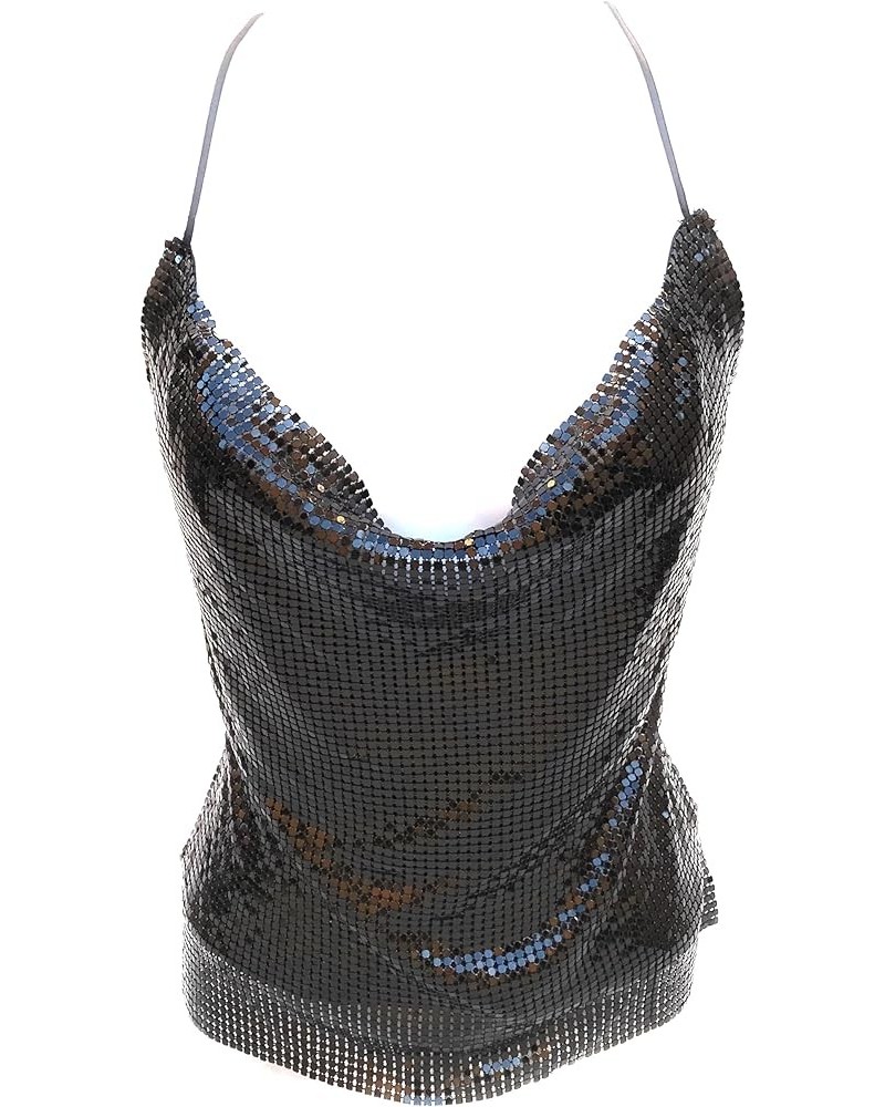 Small Size Women's Metal Mesh Halter Top Sexy Shiny Party Nightclub Prom Top Black $12.69 Tanks