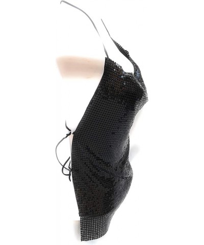 Small Size Women's Metal Mesh Halter Top Sexy Shiny Party Nightclub Prom Top Black $12.69 Tanks