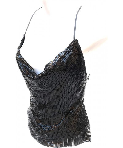 Small Size Women's Metal Mesh Halter Top Sexy Shiny Party Nightclub Prom Top Black $12.69 Tanks