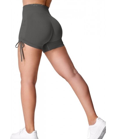 Women 3.6" Workout Scrunch Shorts Side Drawstring Yoga Shorts Seamless High Waisted Amplify Gym Athletic Shorts 0 Dark Grey $...