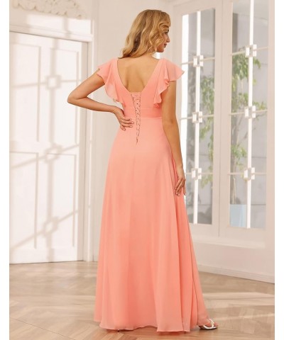 Long Chiffon Bridesmaid Dresses for Women V Neck Ruffled Split Long Formal Evening Dress CM176 Plum $24.08 Dresses