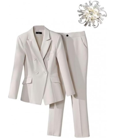 Women's Suits Set 2 Piece Double Breasted Notched Office Lady Business Blazer Pant C-beige $45.85 Suits