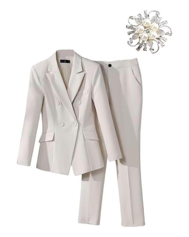 Women's Suits Set 2 Piece Double Breasted Notched Office Lady Business Blazer Pant C-beige $45.85 Suits