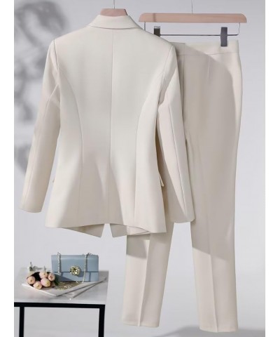 Women's Suits Set 2 Piece Double Breasted Notched Office Lady Business Blazer Pant C-beige $45.85 Suits