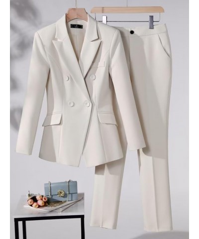 Women's Suits Set 2 Piece Double Breasted Notched Office Lady Business Blazer Pant C-beige $45.85 Suits