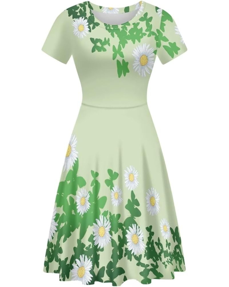 Women's Dresses Midi Dresses Short Sleeve Puffy Dress for Party Shopping Casual A-line Sundress St Patricks Day Daisy Butterf...