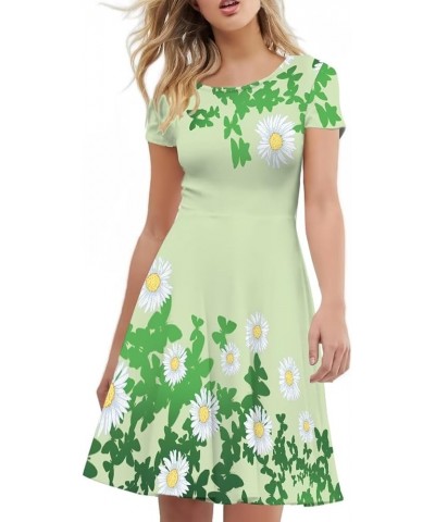 Women's Dresses Midi Dresses Short Sleeve Puffy Dress for Party Shopping Casual A-line Sundress St Patricks Day Daisy Butterf...