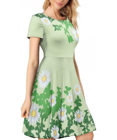 Women's Dresses Midi Dresses Short Sleeve Puffy Dress for Party Shopping Casual A-line Sundress St Patricks Day Daisy Butterf...