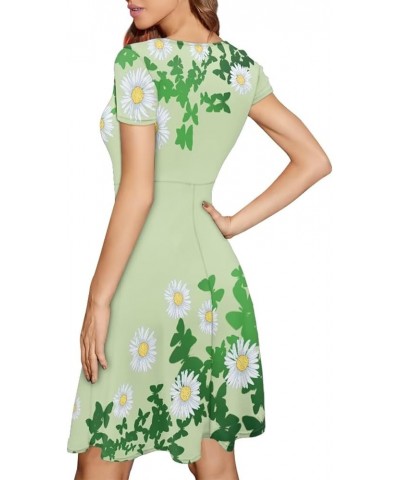 Women's Dresses Midi Dresses Short Sleeve Puffy Dress for Party Shopping Casual A-line Sundress St Patricks Day Daisy Butterf...