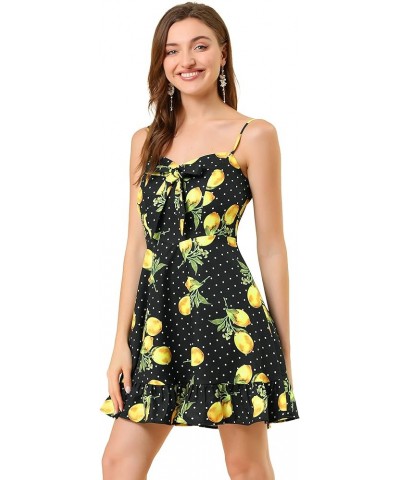 Women's Spaghetti Strap Floral Dress Ruffle Hem Casual Summer Beach Mini Dress Sundress Black $21.65 Dresses