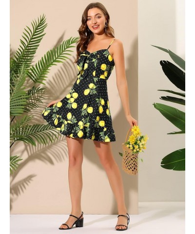 Women's Spaghetti Strap Floral Dress Ruffle Hem Casual Summer Beach Mini Dress Sundress Black $21.65 Dresses