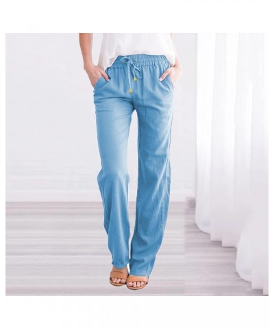 Linen Pants for Women High Waist Women 2023 Elastic Capris Wide Leg Summer Casual Plus Size Loose Crop Linen Pants Z3-sky Blu...