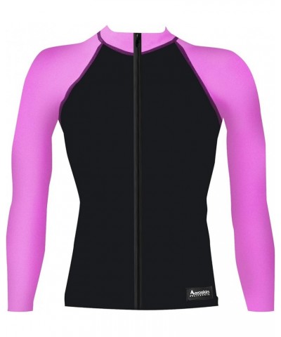 Nylon Long-Sleeve Rashguard with Color Accents And Front Zip Black/Hot Pink $13.01 Swimsuits