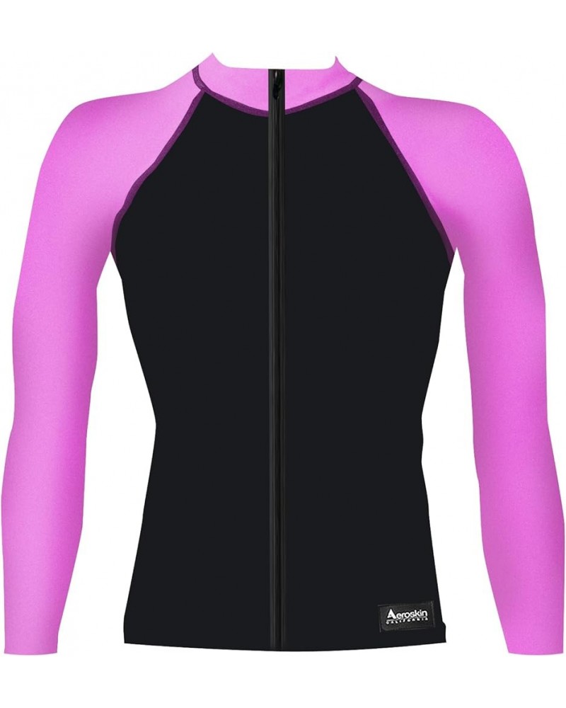 Nylon Long-Sleeve Rashguard with Color Accents And Front Zip Black/Hot Pink $13.01 Swimsuits