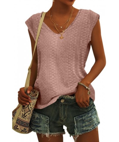 Womens Cap Sleeve Tops Summer Casual Tank Tops Solid Color Loose Fit Dressy Shirts D-pink $10.25 Tanks