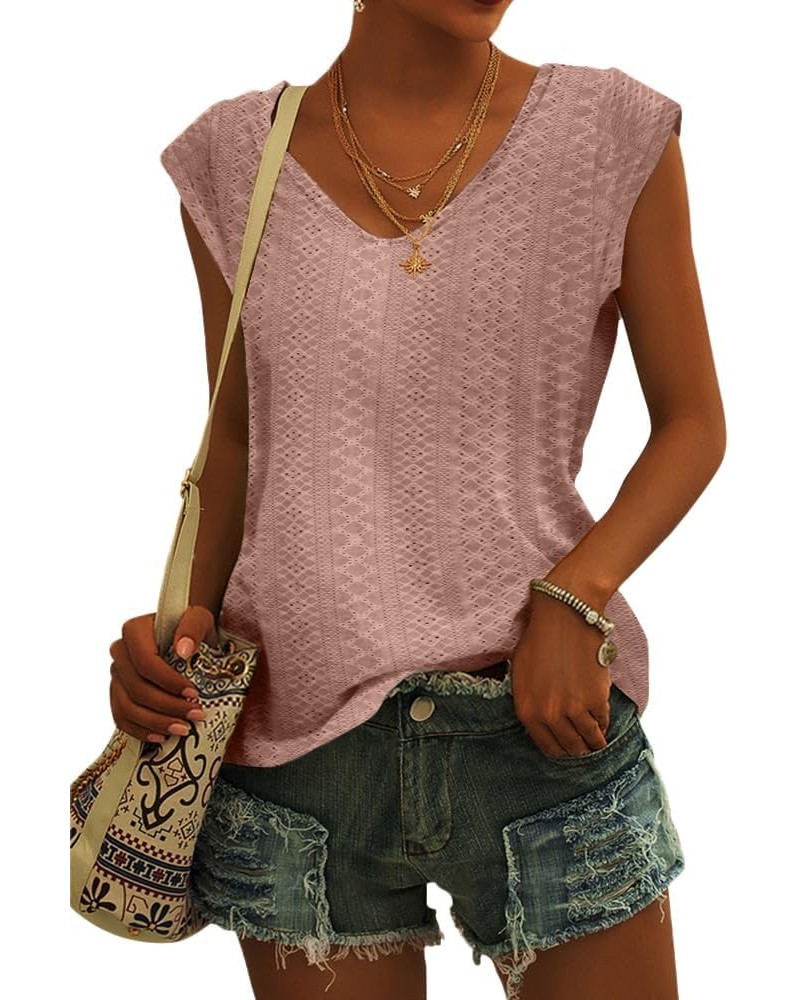 Womens Cap Sleeve Tops Summer Casual Tank Tops Solid Color Loose Fit Dressy Shirts D-pink $10.25 Tanks