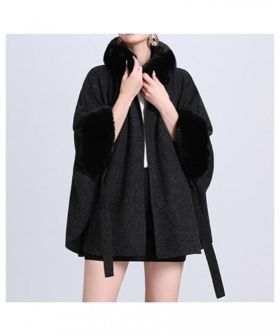 Womens Winter Poncho Cape with Faux Fur Trim & Fleece Lined Warm Plush Sherpa Fleece Cape Shawl Wearable Blanket Coat 1a-blac...