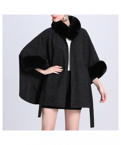 Womens Winter Poncho Cape with Faux Fur Trim & Fleece Lined Warm Plush Sherpa Fleece Cape Shawl Wearable Blanket Coat 1a-blac...