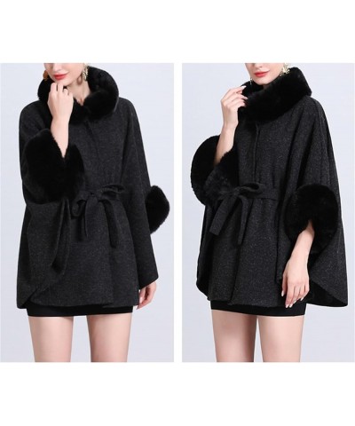 Womens Winter Poncho Cape with Faux Fur Trim & Fleece Lined Warm Plush Sherpa Fleece Cape Shawl Wearable Blanket Coat 1a-blac...