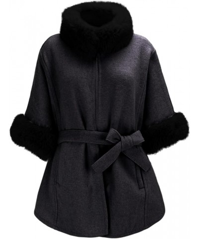 Womens Winter Poncho Cape with Faux Fur Trim & Fleece Lined Warm Plush Sherpa Fleece Cape Shawl Wearable Blanket Coat 1a-blac...