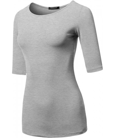 Women's Basic Stretchy 1/2 Sleeve Crewneck Slim Fit T-Shirt Top with Plus Size Stt017_heathergrey $11.39 Shoes