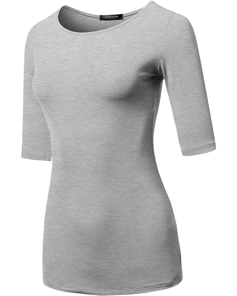 Women's Basic Stretchy 1/2 Sleeve Crewneck Slim Fit T-Shirt Top with Plus Size Stt017_heathergrey $11.39 Shoes