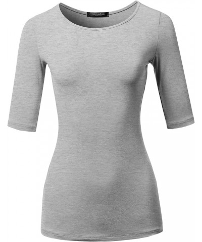 Women's Basic Stretchy 1/2 Sleeve Crewneck Slim Fit T-Shirt Top with Plus Size Stt017_heathergrey $11.39 Shoes