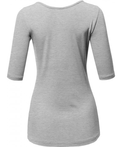 Women's Basic Stretchy 1/2 Sleeve Crewneck Slim Fit T-Shirt Top with Plus Size Stt017_heathergrey $11.39 Shoes