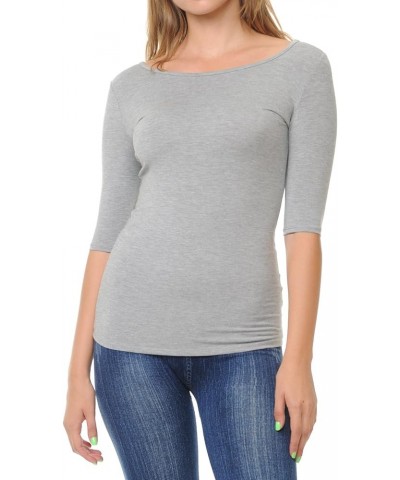 Women's Basic Stretchy 1/2 Sleeve Crewneck Slim Fit T-Shirt Top with Plus Size Stt017_heathergrey $11.39 Shoes