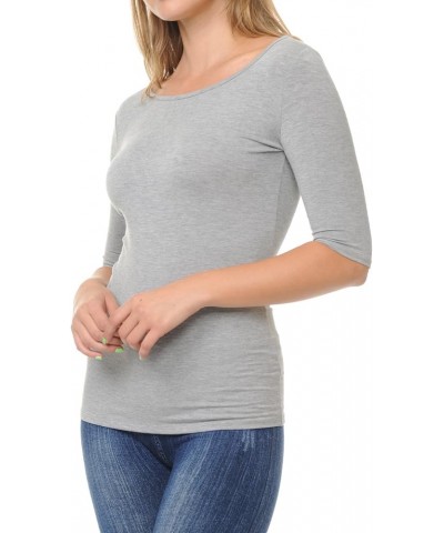 Women's Basic Stretchy 1/2 Sleeve Crewneck Slim Fit T-Shirt Top with Plus Size Stt017_heathergrey $11.39 Shoes