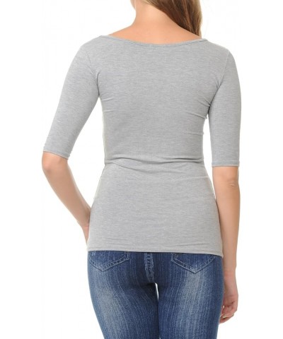 Women's Basic Stretchy 1/2 Sleeve Crewneck Slim Fit T-Shirt Top with Plus Size Stt017_heathergrey $11.39 Shoes