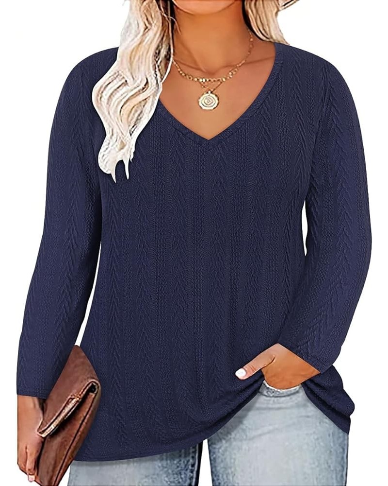 Plus Size Tops for Women Long Sleeve Raglan V Neck T Shirts Tunic Fall Blouse Xl-5Xl 14W -28W A394n-blue $16.79 Tops