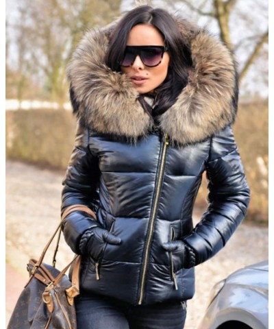 Women Winter Warm Down Jacket Thick Slim Flash Coat Down Outdoor Hood Parka Short Slim Jacket Black Black Brown Fur $40.80 Ja...