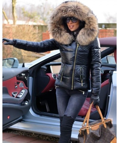 Women Winter Warm Down Jacket Thick Slim Flash Coat Down Outdoor Hood Parka Short Slim Jacket Black Black Brown Fur $40.80 Ja...