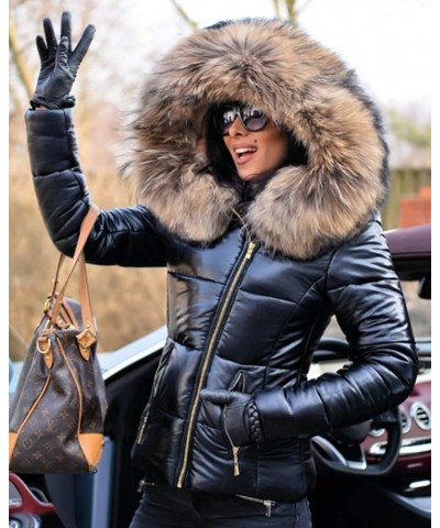 Women Winter Warm Down Jacket Thick Slim Flash Coat Down Outdoor Hood Parka Short Slim Jacket Black Black Brown Fur $40.80 Ja...