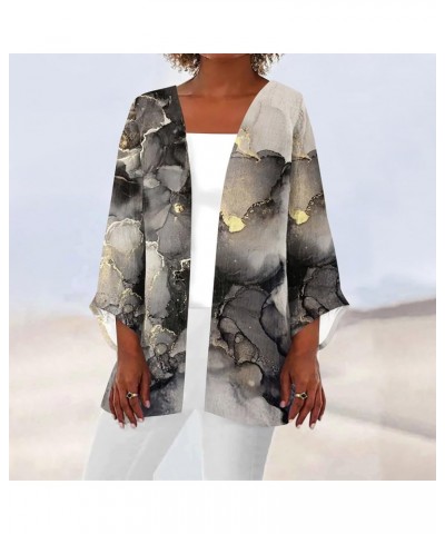 Long Sleeve Kimono for Women Retro Print Casual Duster Blouse Tops Coat 3/4 Sleeve Jackets Lightweight Cardigans 4-dark Gray ...