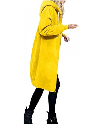 Women's Casual Zip Up Hoodies Long Tunic Sweatshirt Winter Windproof Drawstring Hooded Jacket Outerwear with Pockets 03-yello...