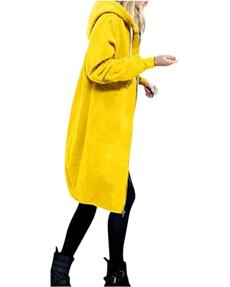 Women's Casual Zip Up Hoodies Long Tunic Sweatshirt Winter Windproof Drawstring Hooded Jacket Outerwear with Pockets 03-yello...