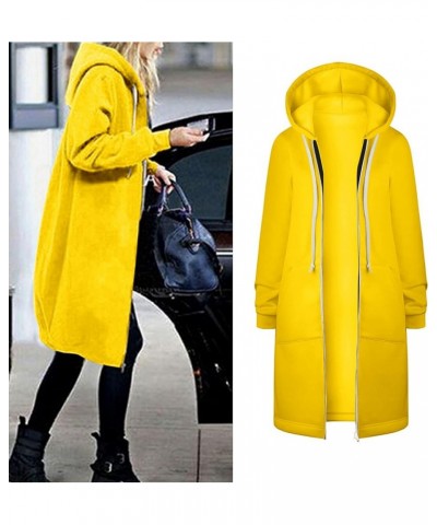 Women's Casual Zip Up Hoodies Long Tunic Sweatshirt Winter Windproof Drawstring Hooded Jacket Outerwear with Pockets 03-yello...