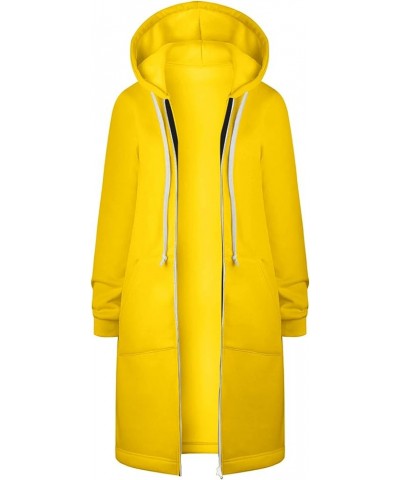 Women's Casual Zip Up Hoodies Long Tunic Sweatshirt Winter Windproof Drawstring Hooded Jacket Outerwear with Pockets 03-yello...