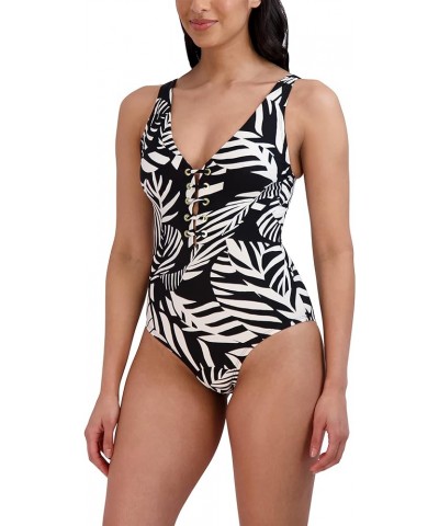 Women's Standard One Piece Swimsuit Lace Up Grommet Tummy Control Quick Dry Bathing Suit Black $18.00 Swimsuits