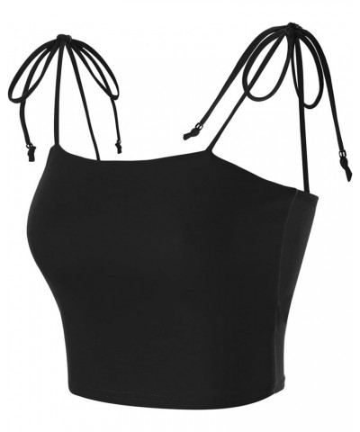 Women's Cami Tube Top Tie Spaghetti Straps Sleeveless Summer Crop Tops Black $9.66 Tanks