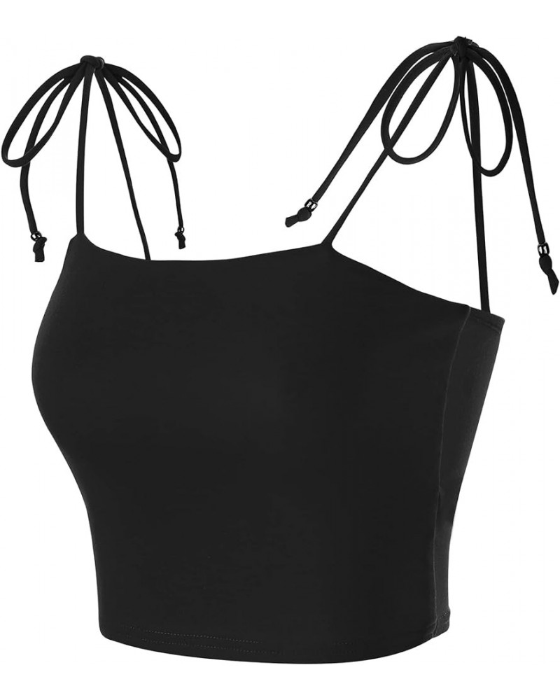 Women's Cami Tube Top Tie Spaghetti Straps Sleeveless Summer Crop Tops Black $9.66 Tanks