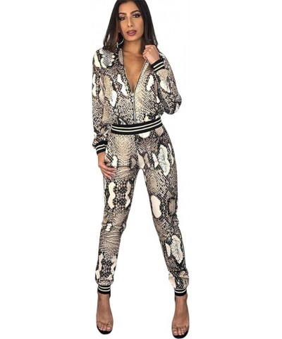 Women's 2 PCS Snake Skin Printed Jackets Bodycon Pants Sexy Nightclub Party Tracksuit Outfits Set Snake Skin $25.31 Activewear