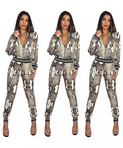 Women's 2 PCS Snake Skin Printed Jackets Bodycon Pants Sexy Nightclub Party Tracksuit Outfits Set Snake Skin $25.31 Activewear