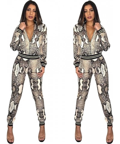 Women's 2 PCS Snake Skin Printed Jackets Bodycon Pants Sexy Nightclub Party Tracksuit Outfits Set Snake Skin $25.31 Activewear