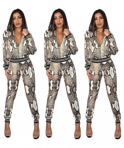 Women's 2 PCS Snake Skin Printed Jackets Bodycon Pants Sexy Nightclub Party Tracksuit Outfits Set Snake Skin $25.31 Activewear