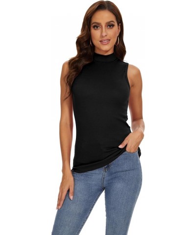 Sleeveless Mock Turtleneck Shirts for Women Cotton Ribbed Tank Tops Stretch Fitted Base Tee Tops 2 Packs Black/Cream $15.75 A...