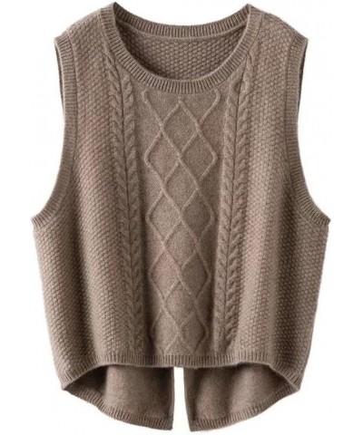 Women's Argyle Plaid Sleeveless Wool Knitted Sweater Vest Crew Neck Knitwear Knit Tops Khaki $10.65 Sweaters